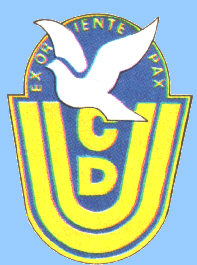 Emblem: weie Taube als Symbol fr den Heiligen Geist, Parteiinitialen und Umschrift ''ex oriente pax'' auf blauem Grund