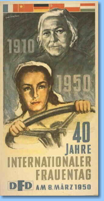 Plakat des DFD: 50 Jahre Internationaler Frauentag am 8. Mrz 1950. Das Plakat ist der CD-ROM ''Das politische Plakat der DDR (1945-1970)'' entnommen, die im Shop des Deutschen Historischen Museums angeboten wird.