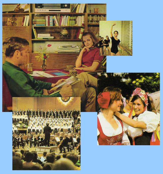 Kollage: Dana Schieck (Bilder aus: Unsere Freizeit, Verlag  fr die Frau, 6. bearb. Aufl., Leipzig 1971./ Die DDR stellt sich vor, 1979.)